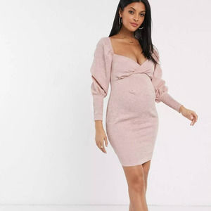 NEW ASOS DESIGN Maternity Puff Sleeve Embossed Scuba Mini Dress